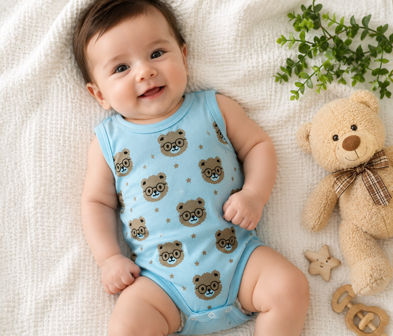 بادی رکابی نوزادی پنبه‌ای طرح خرسی
