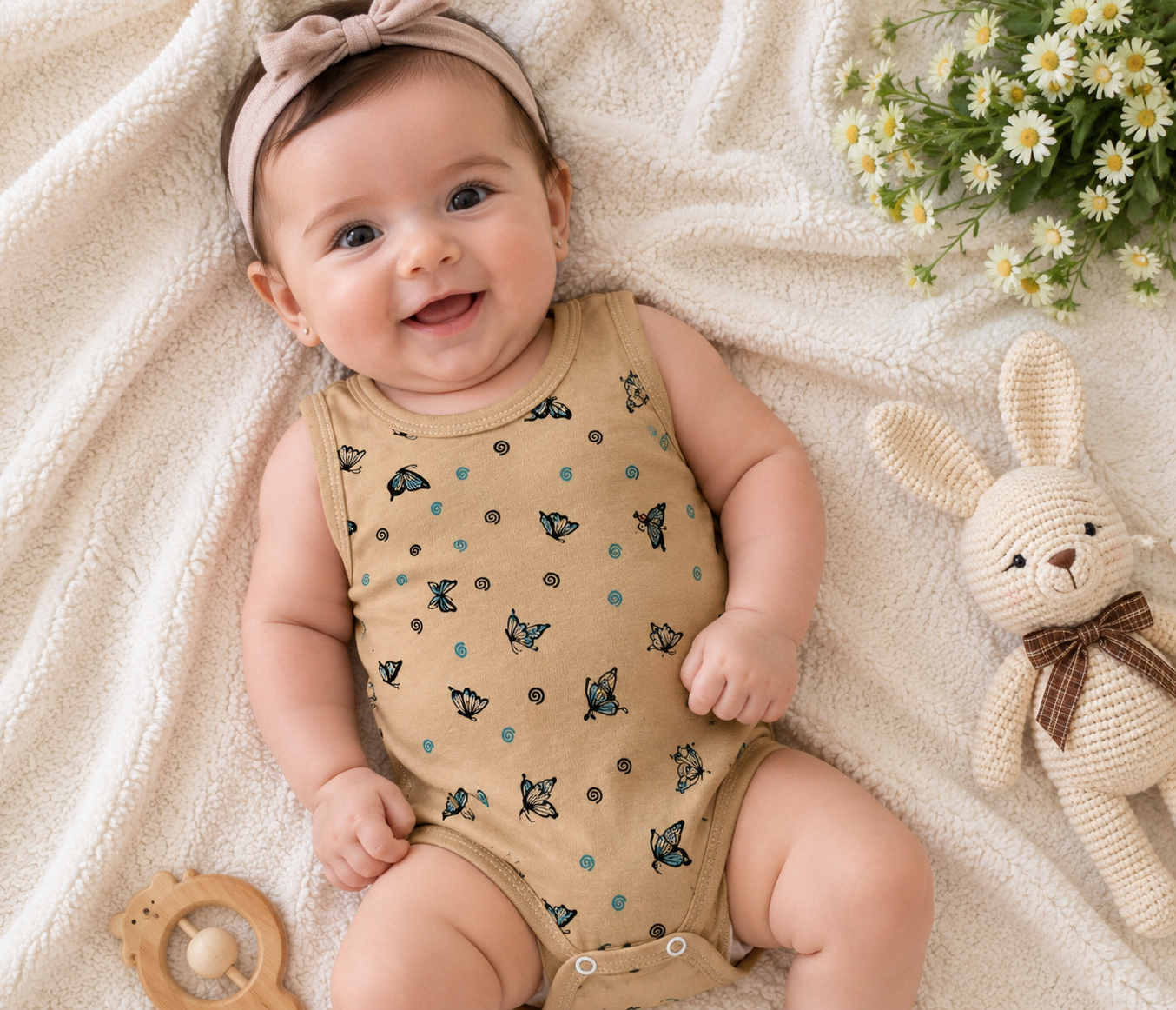 بادی رکابی نوزادی پنبه‌ای طرح پروانه